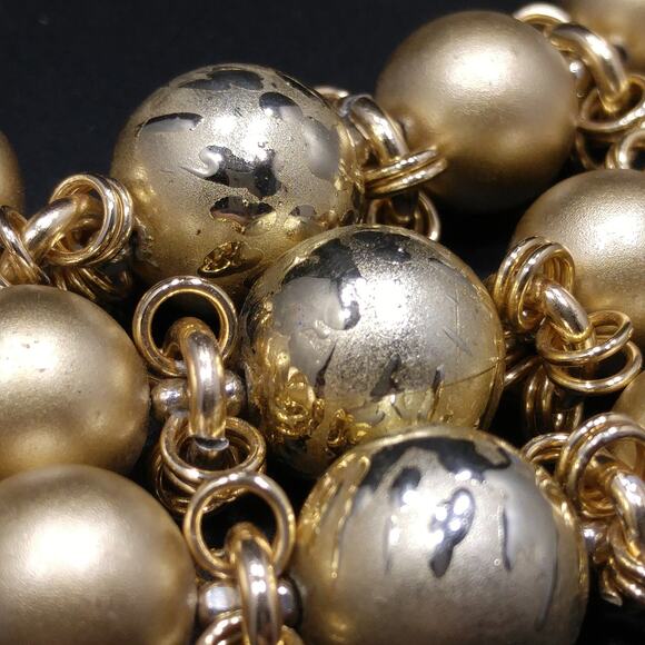 Vintage Japan Art Bead Gold Necklace, 3 Strands, 1950s, 18" - Picture 10 of 10